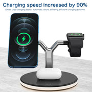 3 in 1 15W Multi-function Magnetic Wireless Charger for Mobile Phones & Apple Watches & AirPods, with Colorful LED Light(White)