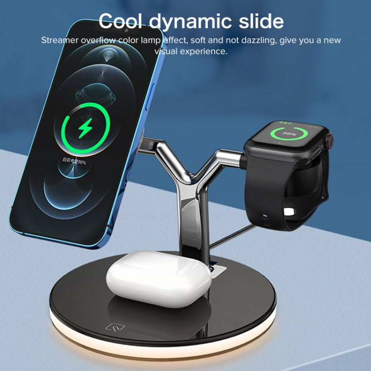 3 in 1 15W Multi-function Magnetic Wireless Charger for Mobile Phones & Apple Watches & AirPods, with Colorful LED Light(White)