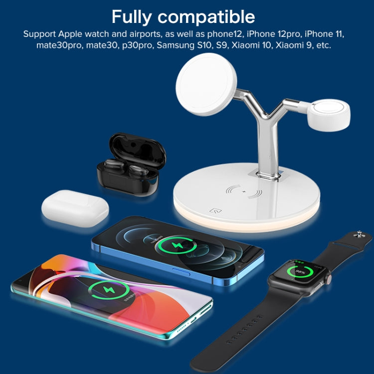 3 in 1 15W Multi-function Magnetic Wireless Charger for Mobile Phones & Apple Watches & AirPods, with Colorful LED Light(White)