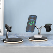 3 in 1 15W Multi-function Magnetic Wireless Charger for Mobile Phones & Apple Watches & AirPods, with Colorful LED Light(White)