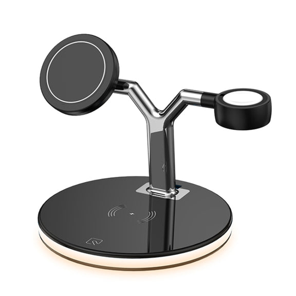 3 in 1 15W Multi-function Magnetic Wireless Charger for Mobile Phones & Apple Watches & AirPods, with Colorful LED Light(White)