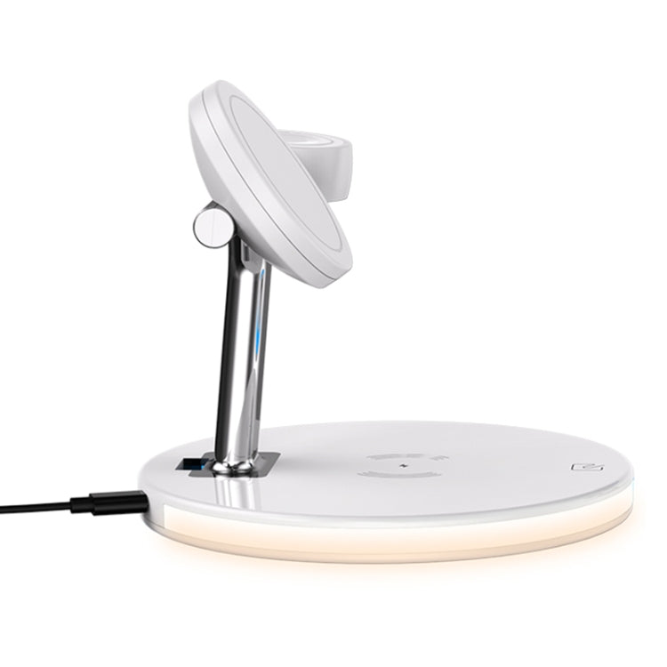 3 in 1 15W Multi-function Magnetic Wireless Charger for Mobile Phones & Apple Watches & AirPods, with Colorful LED Light(White)