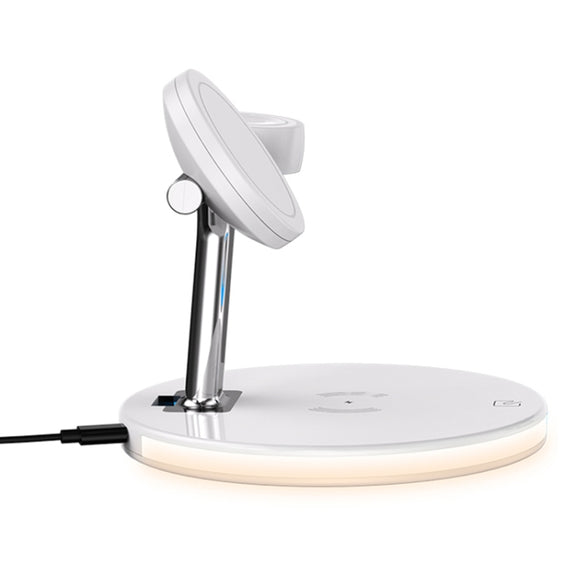 3 in 1 15W Multi-function Magnetic Wireless Charger for Mobile Phones & Apple Watches & AirPods, with Colorful LED Light(White)