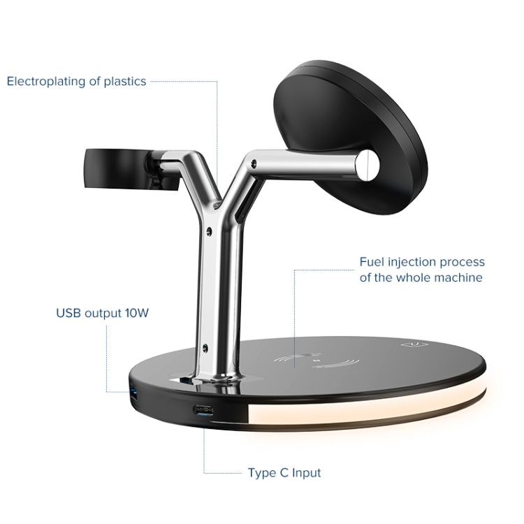 3 in 1 15W Multi-function Magnetic Wireless Charger for Mobile Phones & Apple Watches & AirPods, with Colorful LED Light(White)
