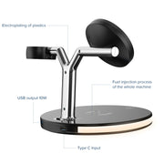3 in 1 15W Multi-function Magnetic Wireless Charger for Mobile Phones & Apple Watches & AirPods, with Colorful LED Light(White)