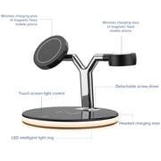 3 in 1 15W Multi-function Magnetic Wireless Charger for Mobile Phones & Apple Watches & AirPods, with Colorful LED Light(White)