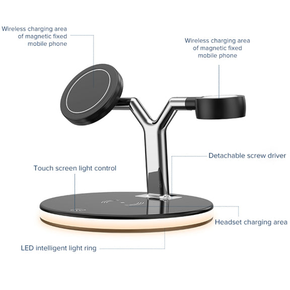 3 in 1 15W Multi-function Magnetic Wireless Charger for Mobile Phones & Apple Watches & AirPods, with Colorful LED Light(White)