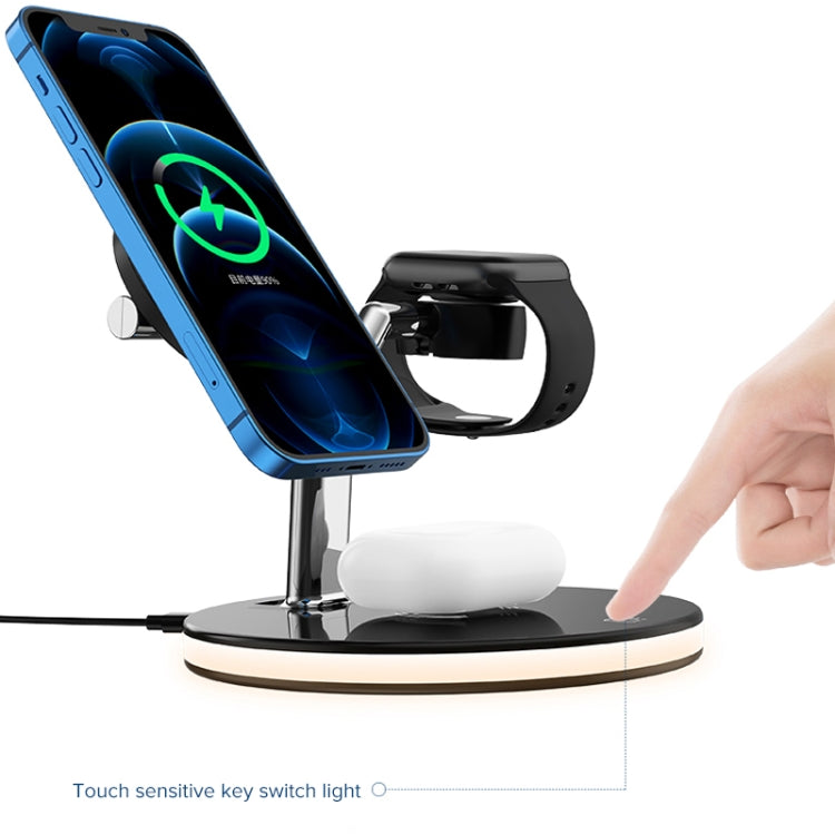 3 in 1 15W Multi-function Magnetic Wireless Charger for Mobile Phones & Apple Watches & AirPods, with Colorful LED Light(White)