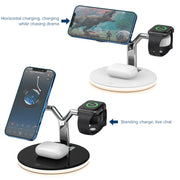 3 in 1 15W Multi-function Magnetic Wireless Charger for Mobile Phones & Apple Watches & AirPods, with Colorful LED Light(White)
