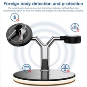 3 in 1 15W Multi-function Magnetic Wireless Charger for Mobile Phones & Apple Watches & AirPods, with Colorful LED Light(White)