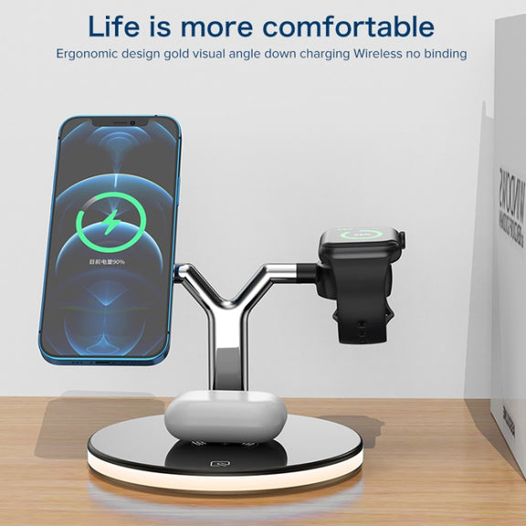 3 in 1 15W Multi-function Magnetic Wireless Charger for Mobile Phones & Apple Watches & AirPods, with Colorful LED Light(White)