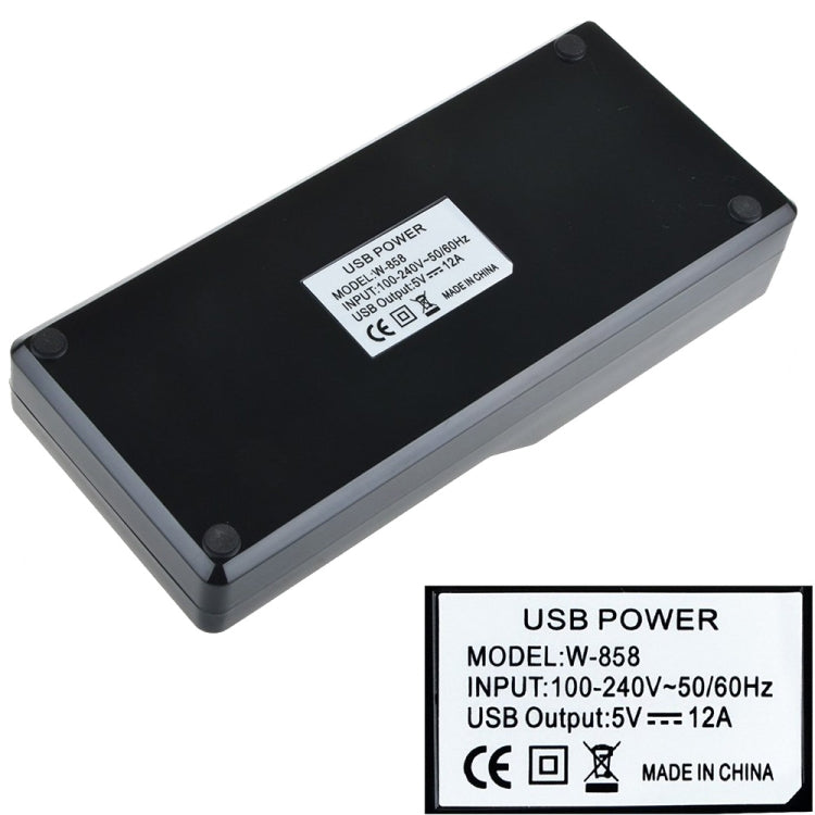 W-858 12A 12 Ports USB Fast Charging Dock Desktop Smart Charger AC100-240V, EU Plug (Black)