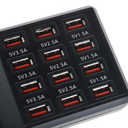 W-858 12A 12 Ports USB Fast Charging Dock Desktop Smart Charger AC100-240V, EU Plug (Black)
