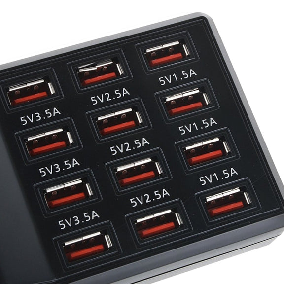 W-858 12A 12 Ports USB Fast Charging Dock Desktop Smart Charger AC100-240V, EU Plug (Black)