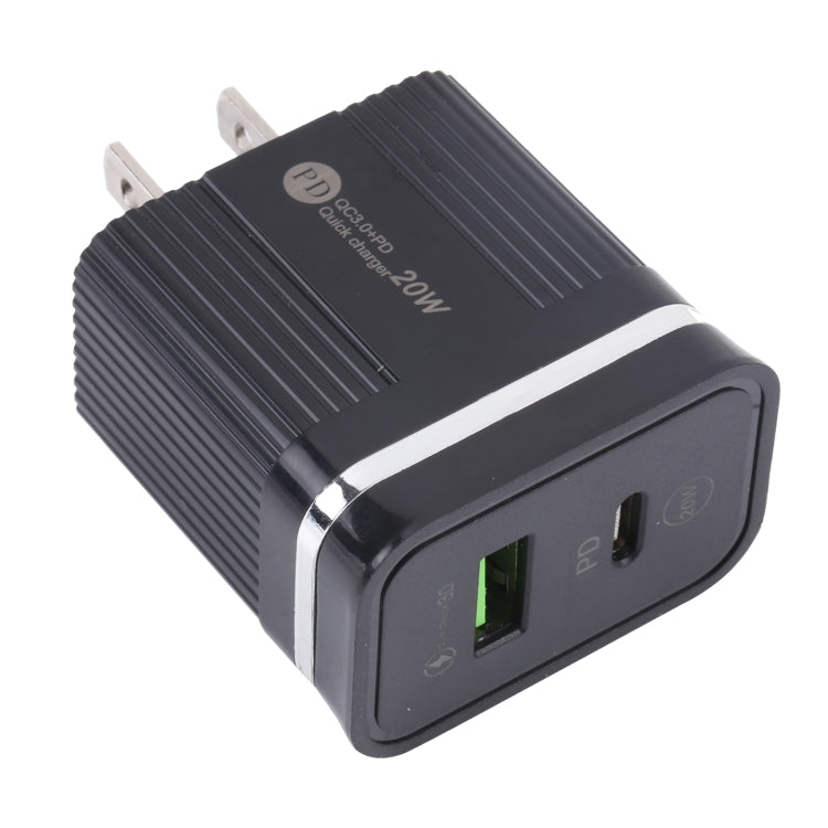 46-A2C2 20W PD + QC3.0 USB Multifunction Fast Charger,US Plug(Black)