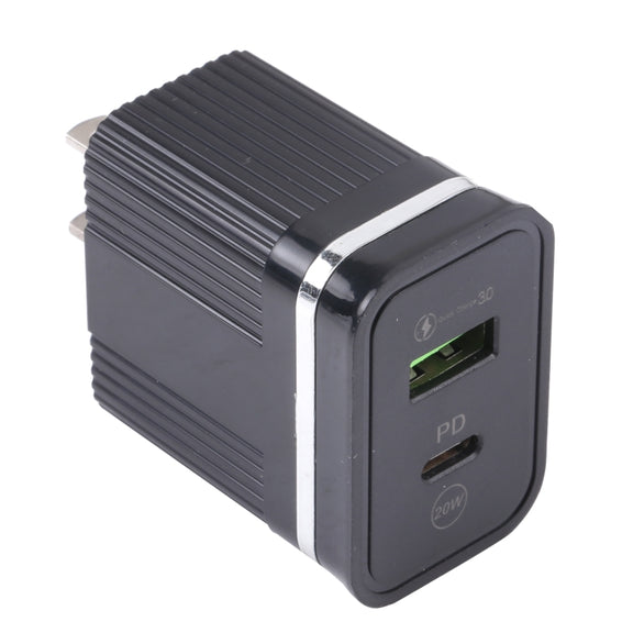 46-A2C2 20W PD + QC3.0 USB Multifunction Fast Charger,US Plug(Black)