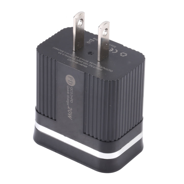 46-A2C2 20W PD + QC3.0 USB Multifunction Fast Charger,US Plug(Black)
