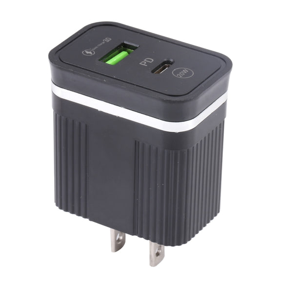 46-A2C2 20W PD + QC3.0 USB Multifunction Fast Charger,US Plug(Black)