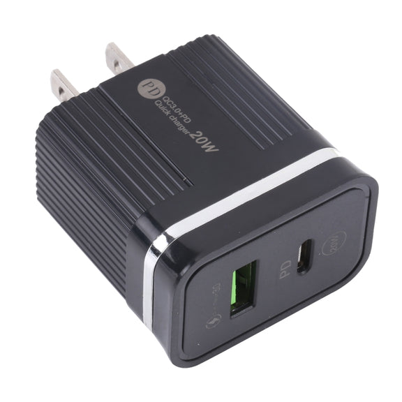 46-A2C2 20W PD + QC3.0 USB Multifunction Fast Charger,US Plug(Black)