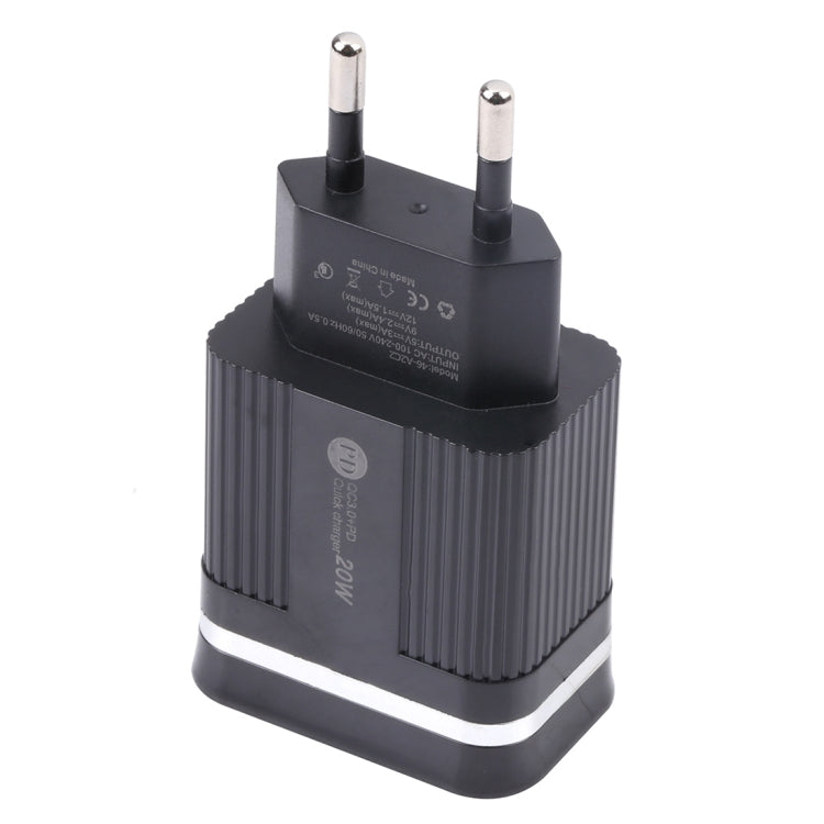 46-A2C2 20W PD + QC3.0 USB Multifunction Fast Charger，EU Plug(Black)
