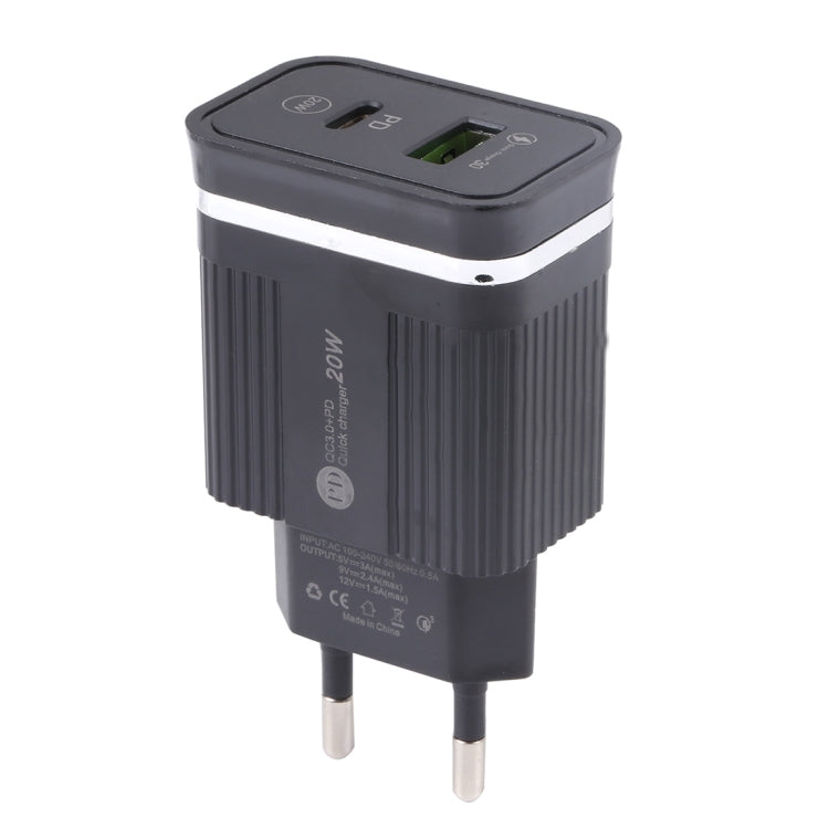 46-A2C2 20W PD + QC3.0 USB Multifunction Fast Charger，EU Plug(Black)