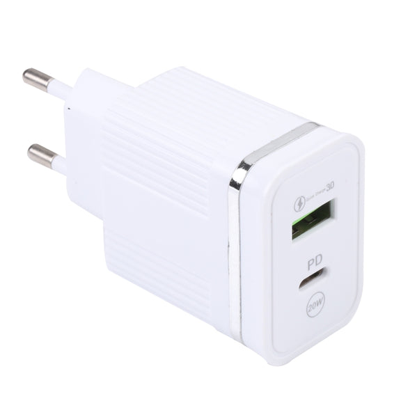 46-A2C2 20W PD + QC3.0 USB Multifunction Fast Charger，EU Plug(White)