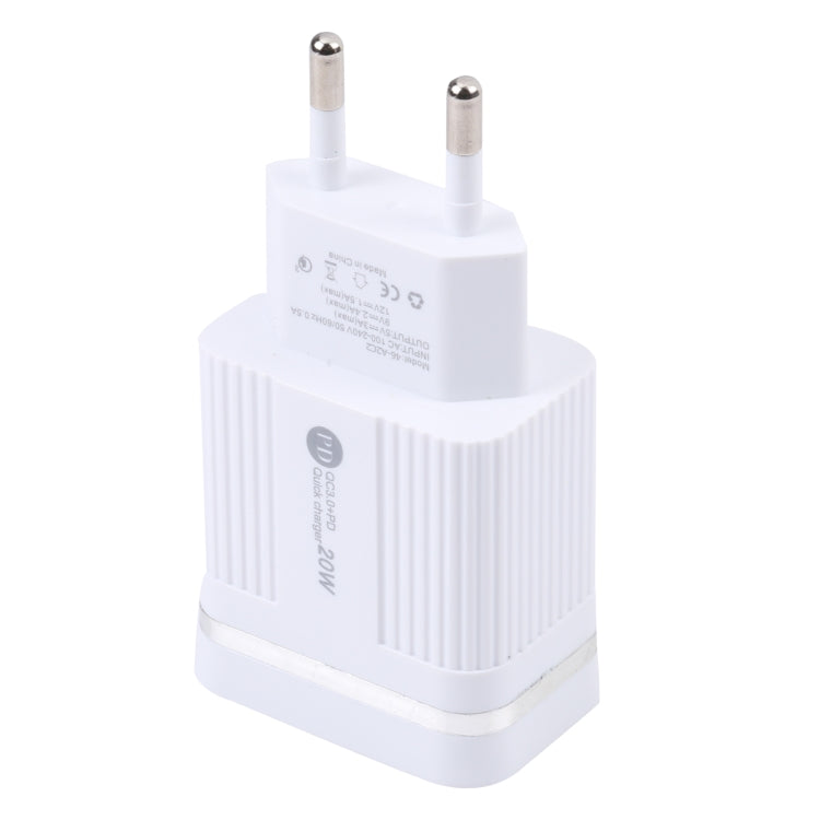 46-A2C2 20W PD + QC3.0 USB Multifunction Fast Charger，EU Plug(White)