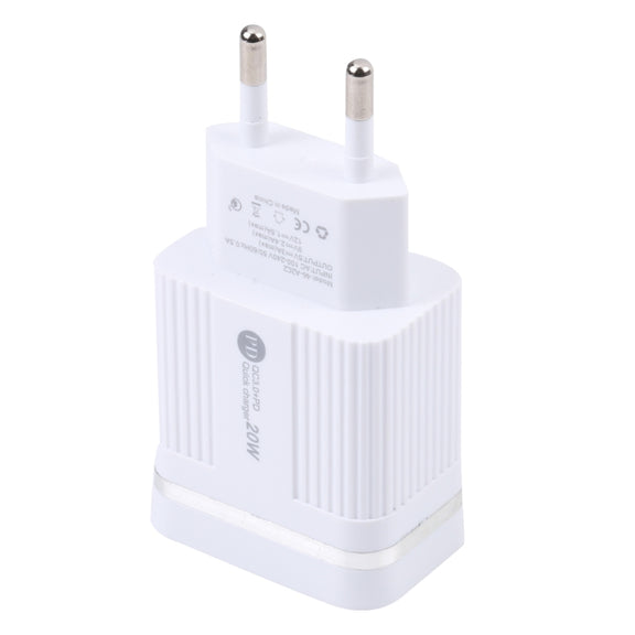 46-A2C2 20W PD + QC3.0 USB Multifunction Fast Charger，EU Plug(White)