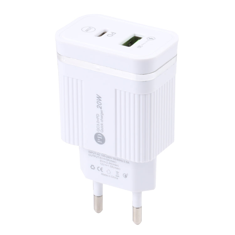 46-A2C2 20W PD + QC3.0 USB Multifunction Fast Charger，EU Plug(White)