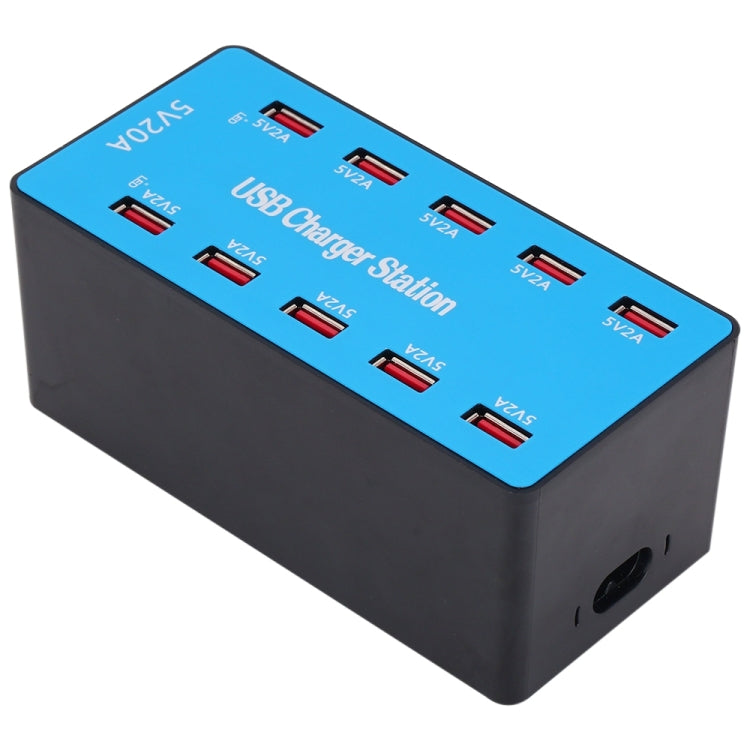 A5B 100W 10 Ports USB Smart Charging Station with Indicator Light, UK Plug