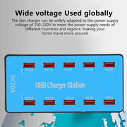 A5B 100W 10 Ports USB Smart Charging Station with Indicator Light, UK Plug
