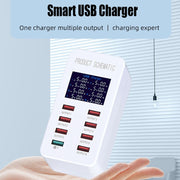 A8 50W 8 Ports USB + QC3.0 Smart Charging Station with Digital Display AC100-240V, UK Plug
