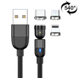 1m 3A Output 3 in 1 USB to 8 Pin + USB-C / Type-C + Micro USB 540 Degree Rotating Magnetic Data Sync Charging Cable(Black) - Charging Cable & Head by PMC TechLife | Online Shopping South Africa | PMC TechLife | Buy Now Pay Later Mobicred