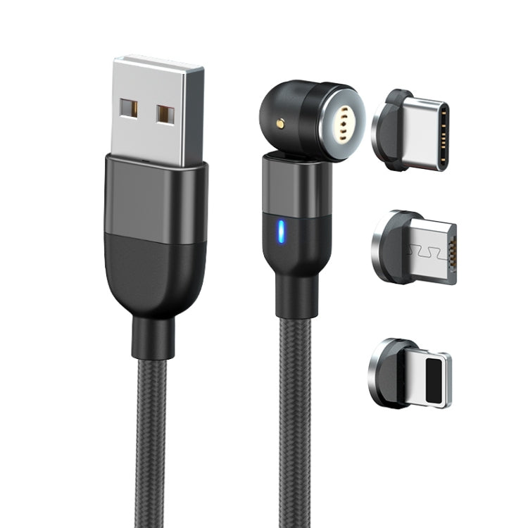 1m 3A Output 3 in 1 USB to 8 Pin + USB-C / Type-C + Micro USB 540 Degree Rotating Magnetic Data Sync Charging Cable(Black)
