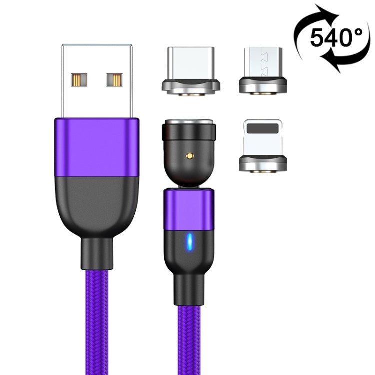 1m 3A Output 3 in 1 USB to 8 Pin + USB-C / Type-C + Micro USB 540 Degree Rotating Magnetic Data Sync Charging Cable(Purple)
