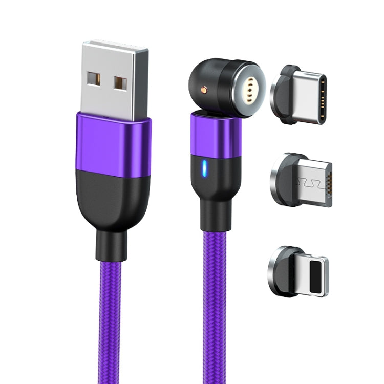 1m 3A Output 3 in 1 USB to 8 Pin + USB-C / Type-C + Micro USB 540 Degree Rotating Magnetic Data Sync Charging Cable(Purple)