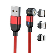 1m 3A Output 3 in 1 USB to 8 Pin + USB-C / Type-C + Micro USB 540 Degree Rotating Magnetic Data Sync Charging Cable(Red)