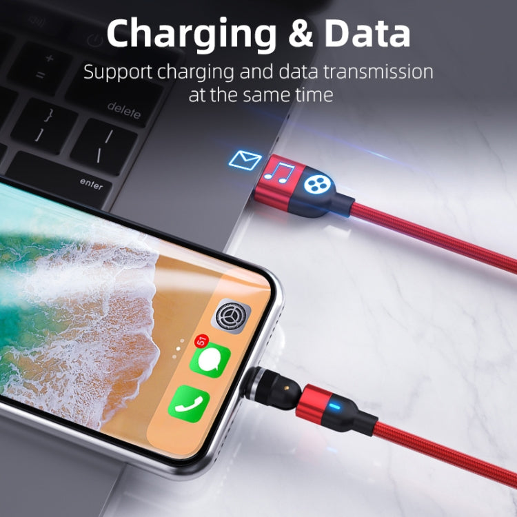 1m 3A Output 3 in 1 USB to 8 Pin + USB-C / Type-C + Micro USB 540 Degree Rotating Magnetic Data Sync Charging Cable(Red)