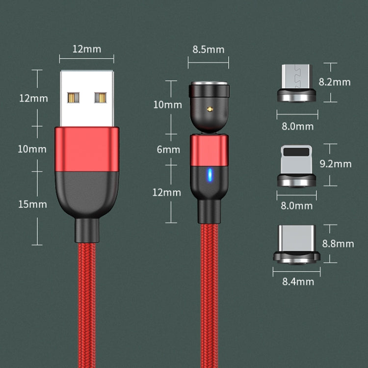 2m 3A Output 3 in 1 USB to 8 Pin + USB-C / Type-C + Micro USB 540 Degree Rotating Magnetic Data Sync Charging Cable(Red)