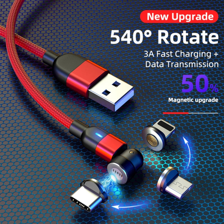2m 3A Output 3 in 1 USB to 8 Pin + USB-C / Type-C + Micro USB 540 Degree Rotating Magnetic Data Sync Charging Cable(Black)