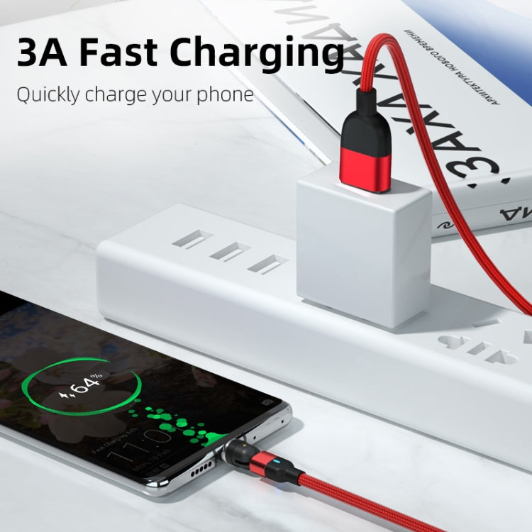 2m 3A Output 3 in 1 USB to 8 Pin + USB-C / Type-C + Micro USB 540 Degree Rotating Magnetic Data Sync Charging Cable(Black)