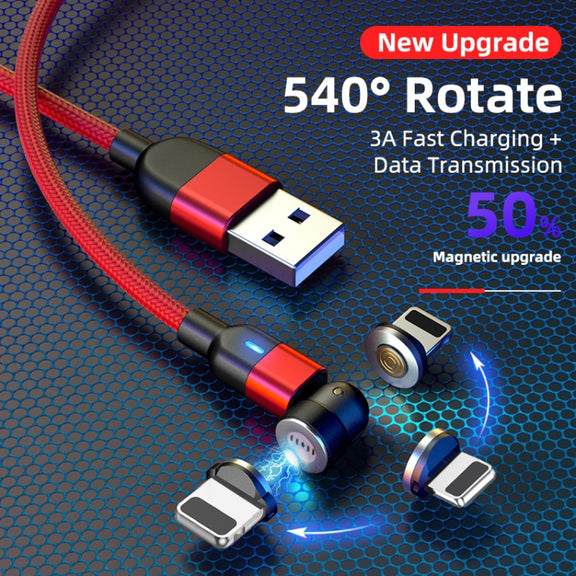 1m 3A Output USB to 8 Pin 540 Degree Rotating Magnetic Data Sync Charging Cable(Red)