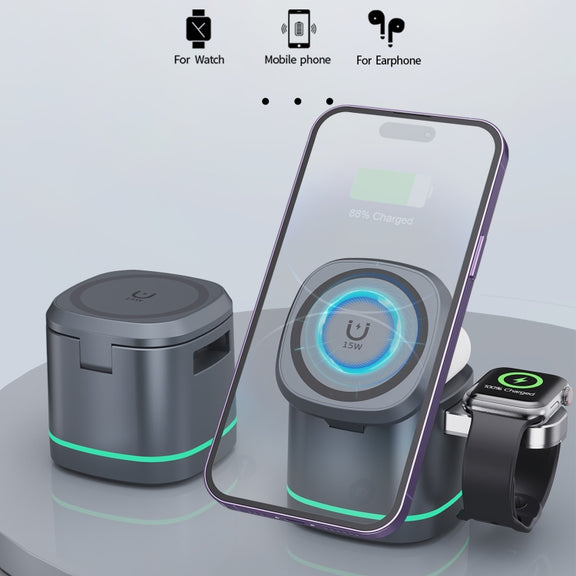 H32 15W 3 in 1 Magnetic Multifunctional Wireless Charger (Grey)
