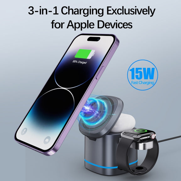H32 15W 3 in 1 Magnetic Multifunctional Wireless Charger (Grey)