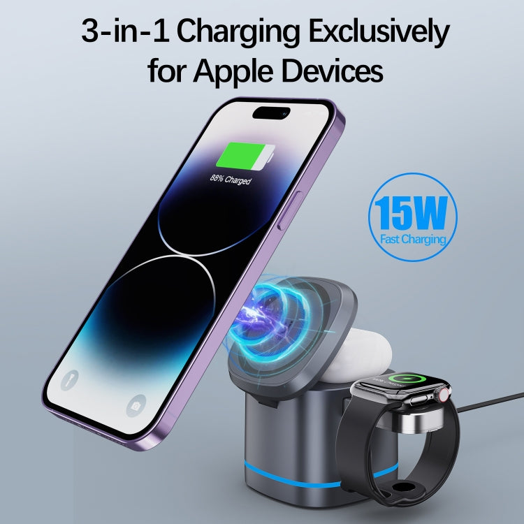 H32 15W 3 in 1 Magnetic Multifunctional Wireless Charger (Grey)