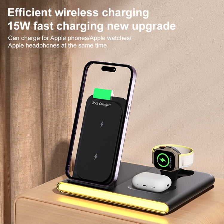 C27 15W 4 in 1 Foldable Magnetic Wireless Charger with Ambient Light (Black)