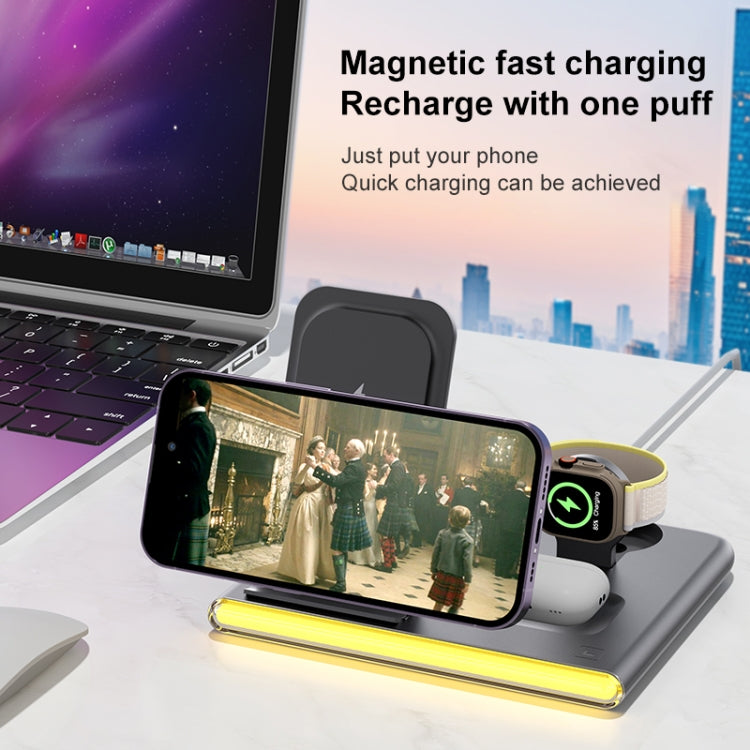 C27 15W 4 in 1 Foldable Magnetic Wireless Charger with Ambient Light (White)