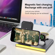C27 15W 4 in 1 Foldable Magnetic Wireless Charger with Ambient Light (Black)