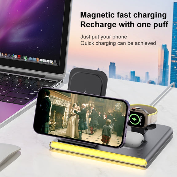 C27 15W 4 in 1 Foldable Magnetic Wireless Charger with Ambient Light (White)