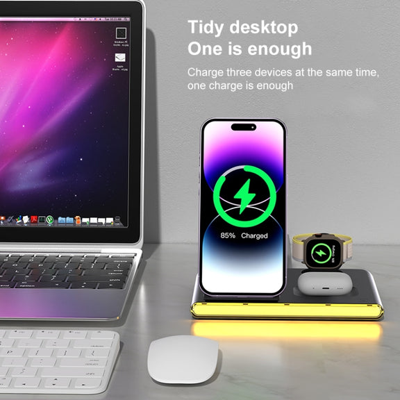 C27 15W 4 in 1 Foldable Magnetic Wireless Charger with Ambient Light (Black)